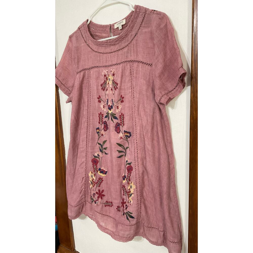 Floral Embroidered Mini Dress Size Large Keyhole Back Cotton Blend Boho - Picture 4 of 8